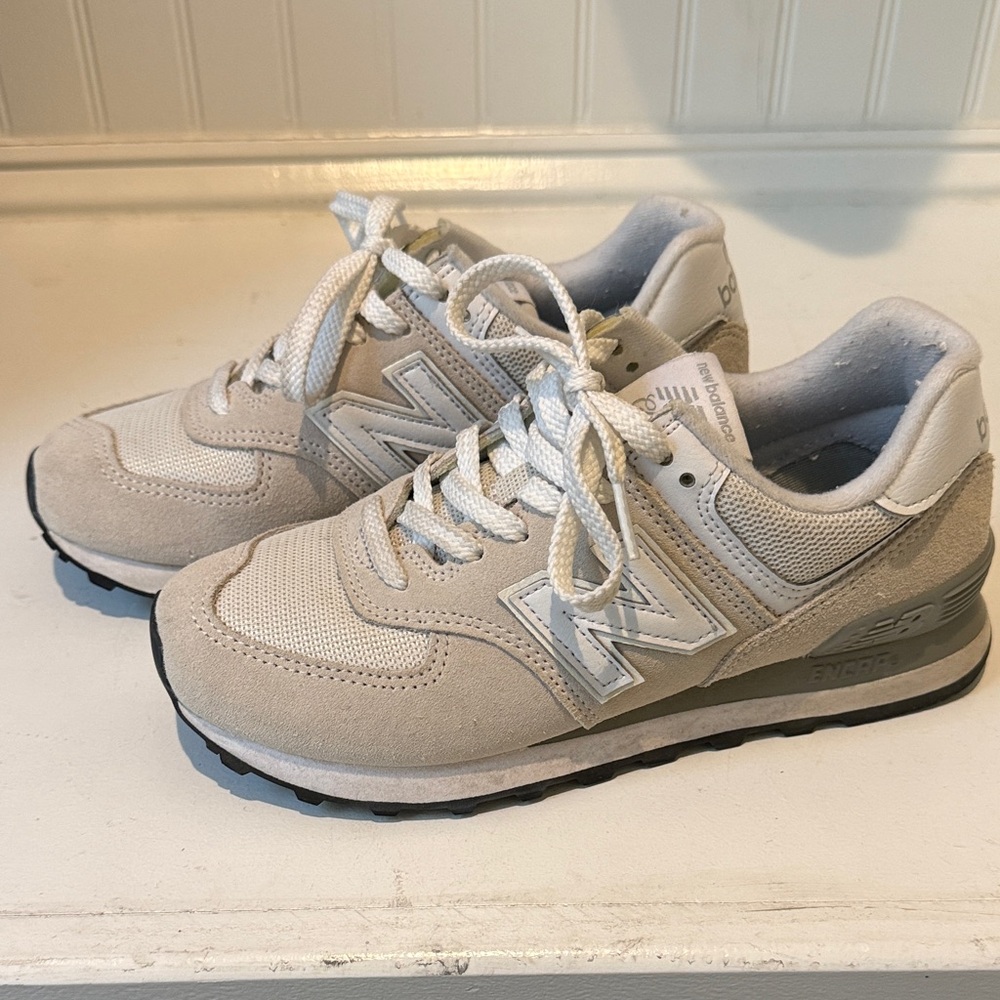 New Balance Light Beige Suede & Mesh Sneakers